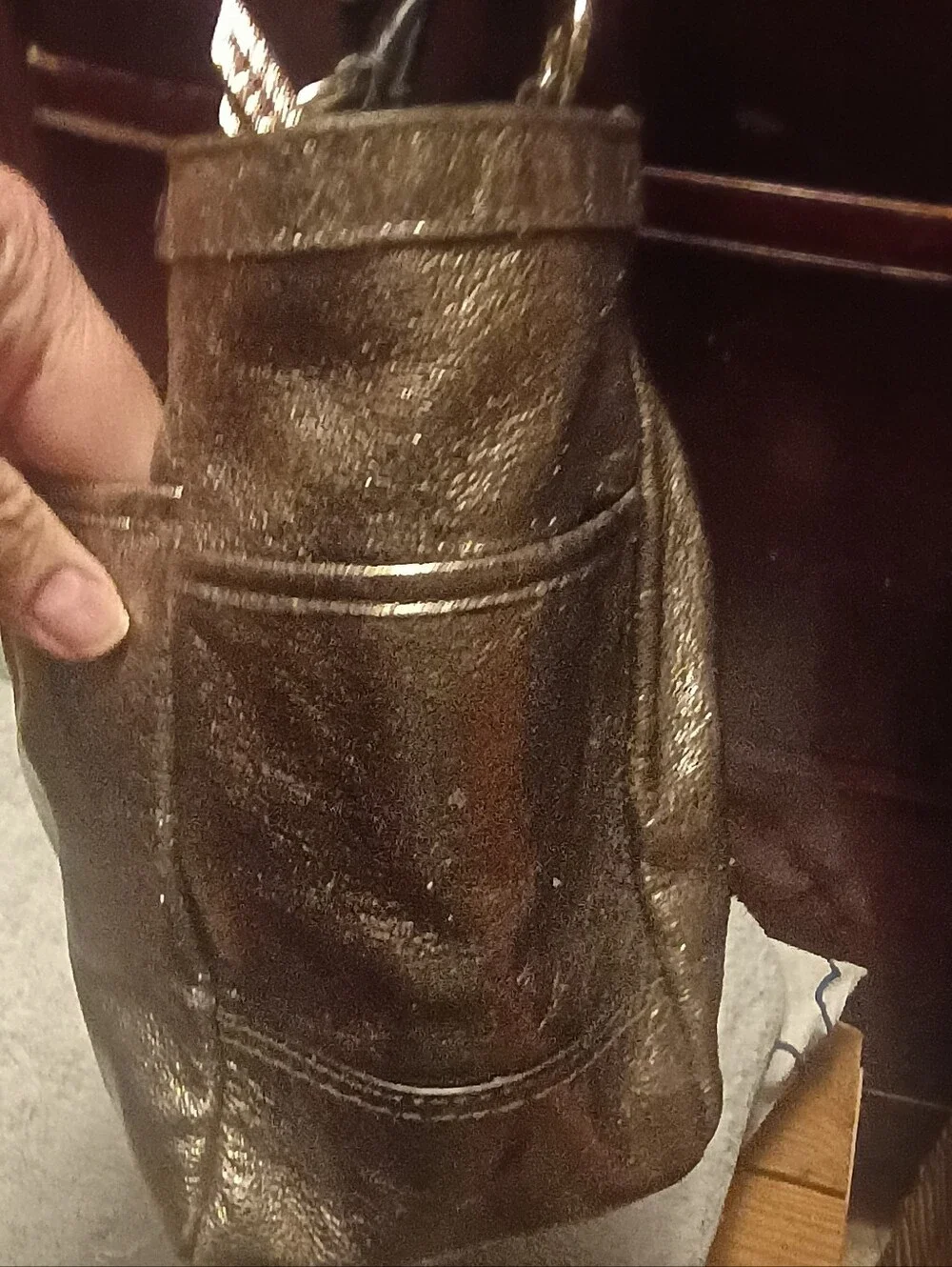 Coach Metallic Bronze Leather Tote with Charm